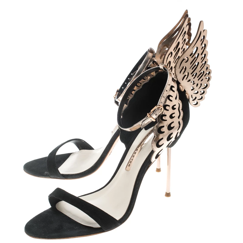 Sophia Webster Black Suede And Laser Cut Rose Gold Leather Evangeline Open Toe Sandals Size 41 For Women - Image 4