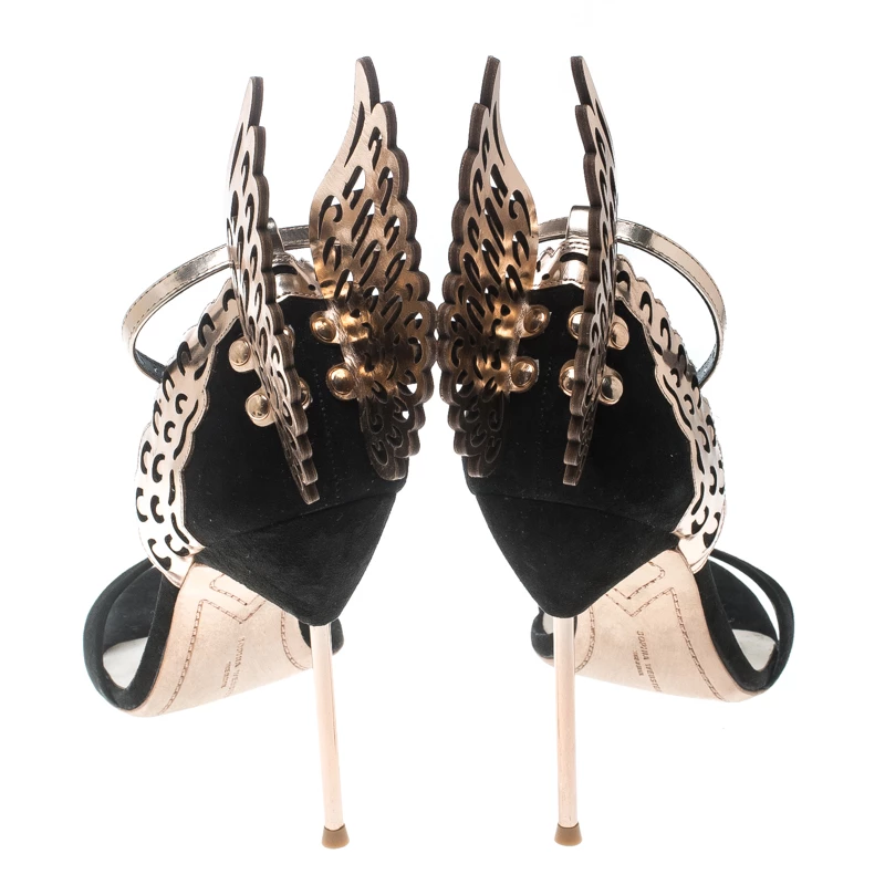 Sophia Webster Black Suede And Laser Cut Rose Gold Leather Evangeline Open Toe Sandals Size 41 For Women - Image 5