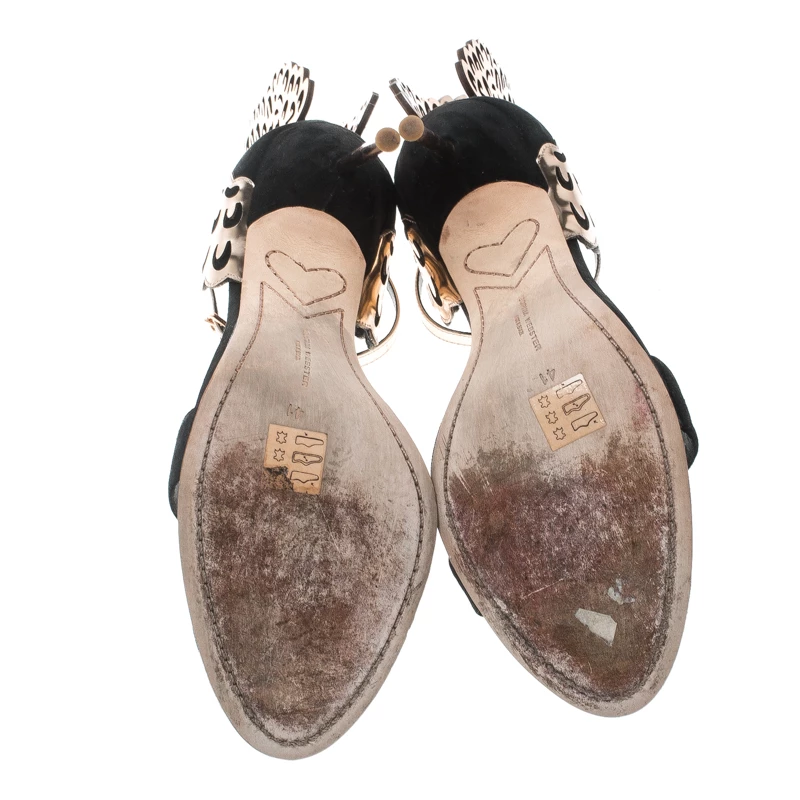 Sophia Webster Black Suede And Laser Cut Rose Gold Leather Evangeline Open Toe Sandals Size 41 For Women - Image 6