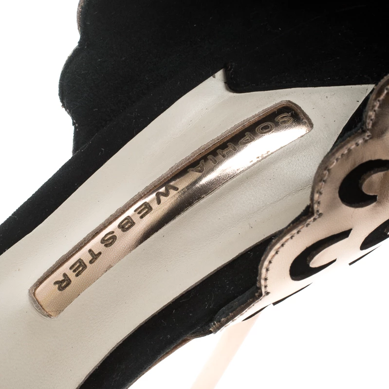 Sophia Webster Black Suede And Laser Cut Rose Gold Leather Evangeline Open Toe Sandals Size 41 For Women - Image 7