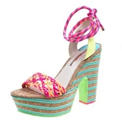 Sophia Webster Multicolor Braided Leather Jade Cork Platform Ankle Wrap Sandals Size 41 For Women