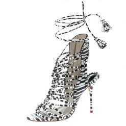 Sophia Webster Monochrome Leather Lacey Tie Up Sandals Size 38 For Women
