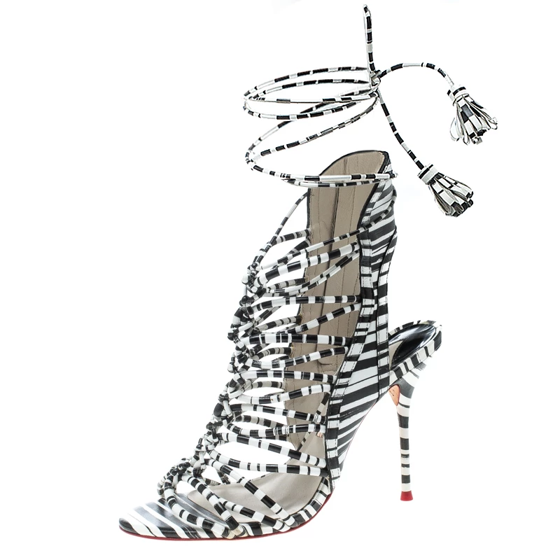 Sophia Webster Monochrome Leather Lacey Tie Up Sandals Size 38 For Women