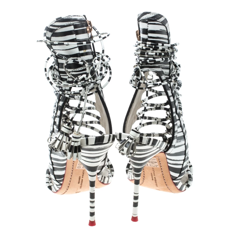 Sophia Webster Monochrome Leather Lacey Tie Up Sandals Size 38 For Women - Image 5