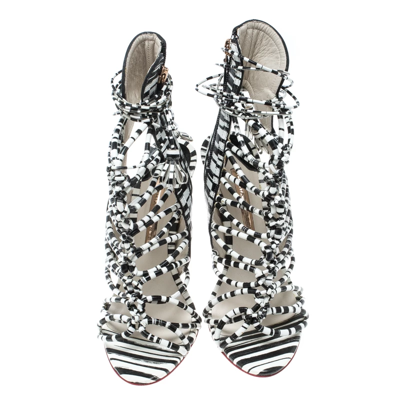 Sophia Webster Monochrome Leather Lacey Tie Up Sandals Size 38 For Women - Image 3