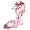 Sophia Webster Metallic Pink Holographic Leather Rizzo Ankle Strap Chrome Wedge Sandals Size 39 For Women