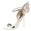Sophia Webster Rose Gold/White Leather Evangeline Laser Cut Angel Wing Ankle Strap Sandals Size 40.5 For Women