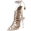 Sophia Webster Metallic Rose Gold Leather Lacey Tie Up Sandals Size 38 For Women