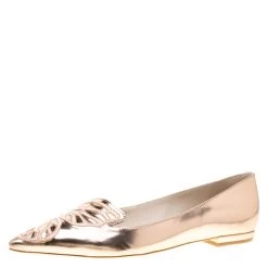 Sophia Webster Metallic Rose Gold Leather Bibi Butterfly Pointed Toe Ballet Flats Size 40 For Women