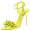 Sophia Webster Neon Green Leather Lilico Floral Embellished Ankle Wrap Sandals Size 36.5 For Women