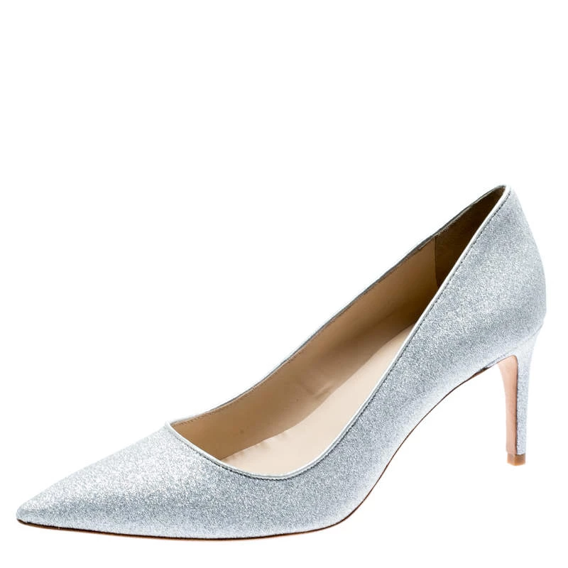 Sophia Webster Metallic Silver Glitter Lola Pointed Toe Pumps Size 41.5 For Women