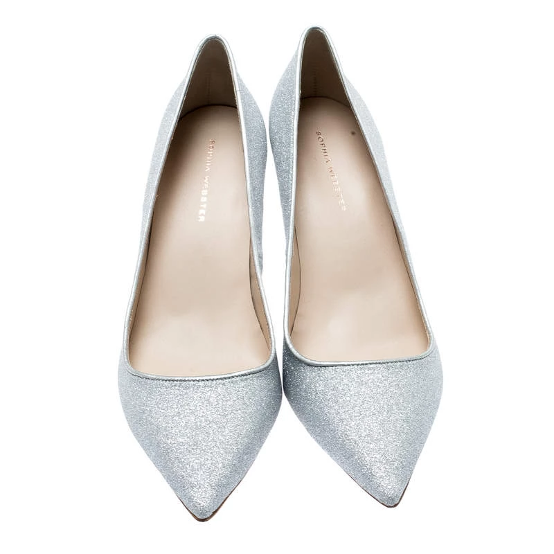 Sophia Webster Metallic Silver Glitter Lola Pointed Toe Pumps Size 41.5 For Women - Image 3