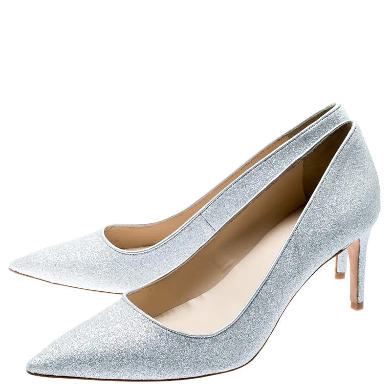 Sophia Webster Metallic Silver Glitter Lola Pointed Toe Pumps Size 41.5 For Women - Image 4