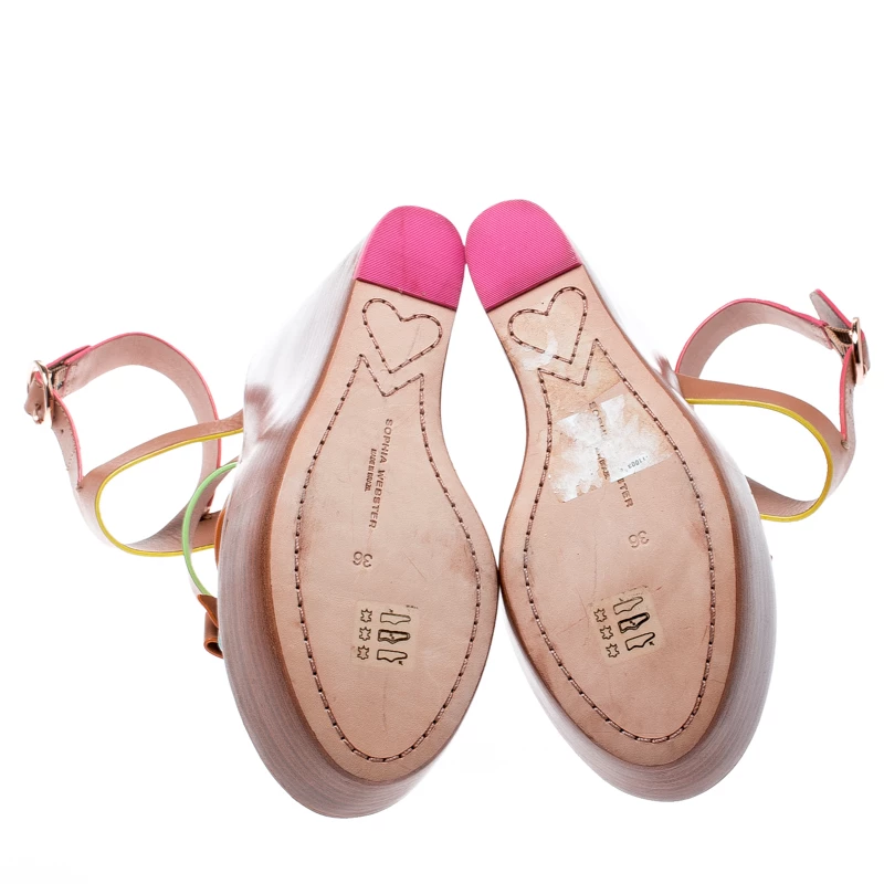 Sophia Webster Brown Leather Samara Strappy Wedge Platform Sandals Size 36 For Women - Image 6