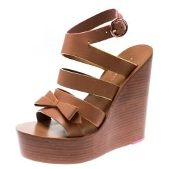 Sophia Webster Brown Leather Samara Strappy Wedge Platform Sandals Size 36 For Women