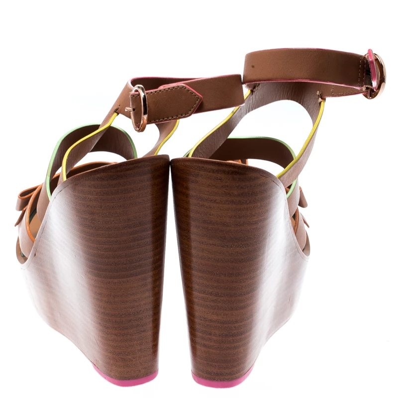 Sophia Webster Brown Leather Samara Strappy Wedge Platform Sandals Size 36 For Women - Image 5