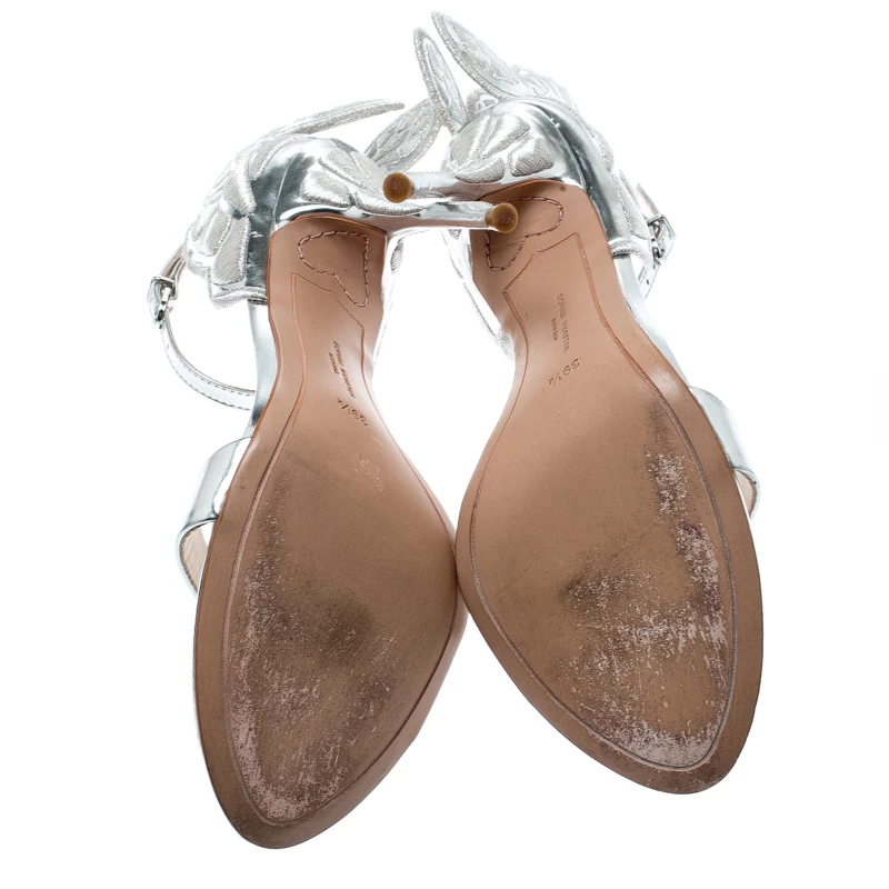 Sophia Webster Metallic Silver Leather Chiara Butterfly Ankle Strap Sandals Size 39.5 For Women - Image 6