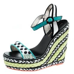 Sophia Webster Multicolor Polka Dot Canvas And Leather Lucita Espadrille Wedges Sandals Size 36.5 For Women