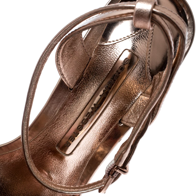 Sophia Webster Metallic Rose Gold Leather Lilico Floral Embellished Ankle Wrap Sandals Size 35.5 For Women - Image 7
