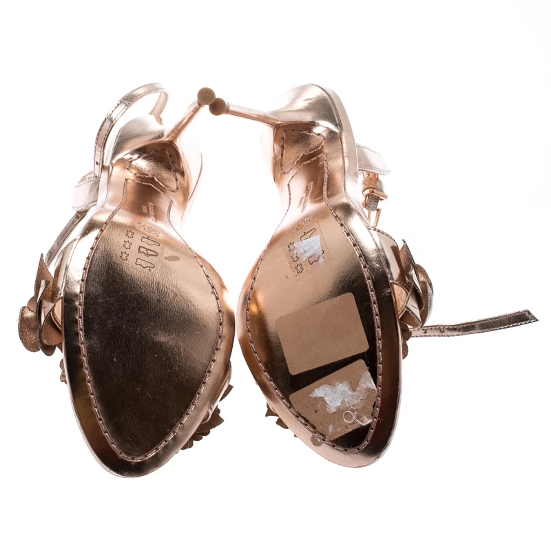 Sophia Webster Metallic Rose Gold Leather Lilico Floral Embellished Ankle Wrap Sandals Size 35.5 For Women - Image 6