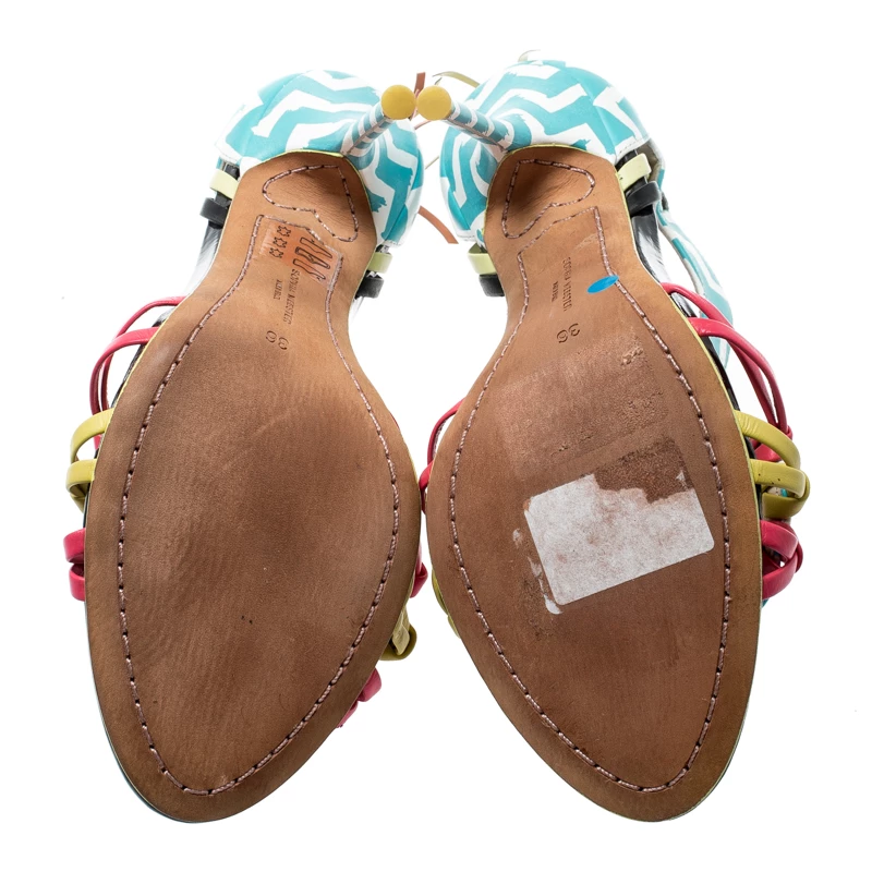 Sophia Webster Multicolor Zig Zag Print Leather Liberty Fringe Detail Sandals Size 36 For Women - Image 6