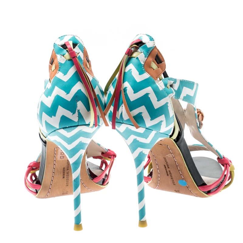 Sophia Webster Multicolor Zig Zag Print Leather Liberty Fringe Detail Sandals Size 36 For Women - Image 5