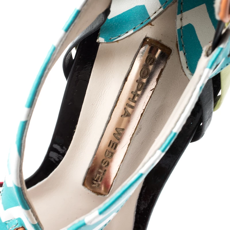 Sophia Webster Multicolor Zig Zag Print Leather Liberty Fringe Detail Sandals Size 36 For Women - Image 7