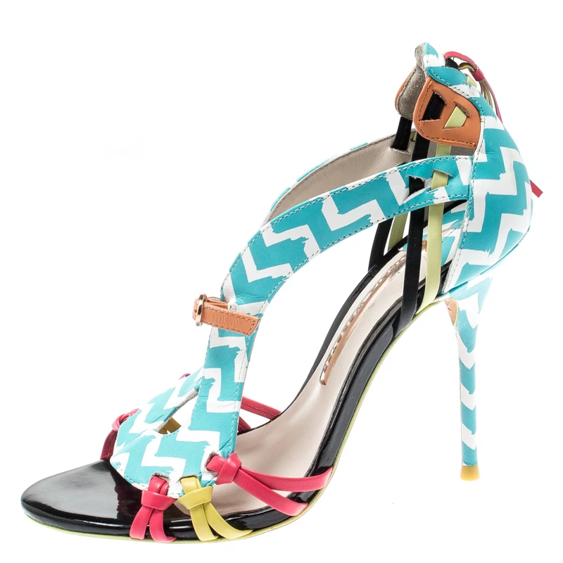Sophia Webster Multicolor Zig Zag Print Leather Liberty Fringe Detail Sandals Size 36 For Women - Image 2