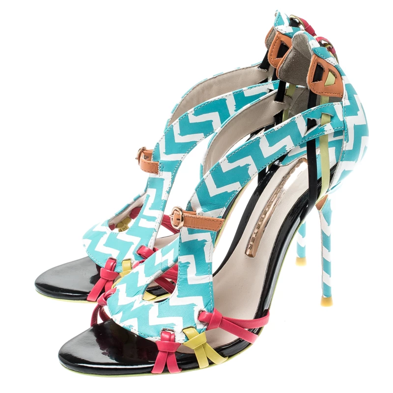 Sophia Webster Multicolor Zig Zag Print Leather Liberty Fringe Detail Sandals Size 36 For Women - Image 4