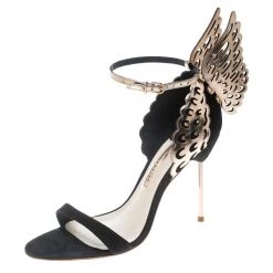 Sophia Webster Black Suede And Laser Cut Rose Gold Leather Evangeline Open Toe Sandals Size 35 For Women