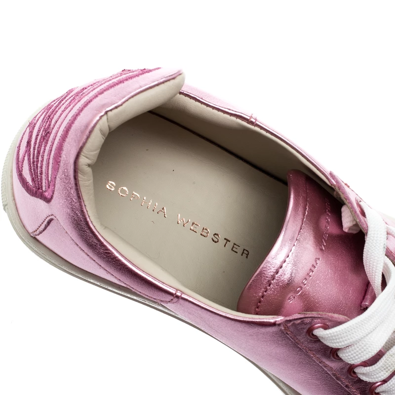 Sophia Webster Pink Metallic Leather Bibi Butterfly Low Top Sneakers Size 38.5 For Women - Image 7