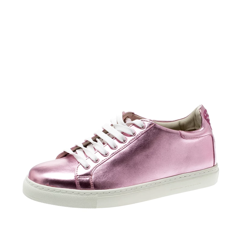 Sophia Webster Pink Metallic Leather Bibi Butterfly Low Top Sneakers Size 38.5 For Women