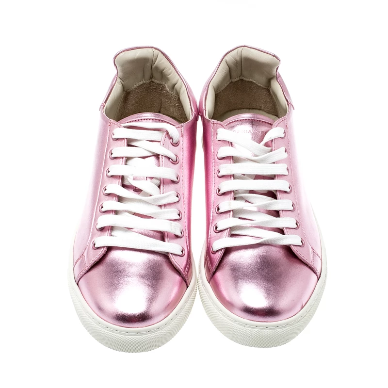 Sophia Webster Pink Metallic Leather Bibi Butterfly Low Top Sneakers Size 38.5 For Women - Image 3