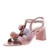 Sophia Webster Pink Patent Leather Juno Pom Pom Embellished T-Strap Sandals Size 38.5 For Women