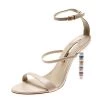 Sophia Webster Beige Leather Rosalind Crystal Heel Ankle Strap Open Toe Sandals Size 40 For Women