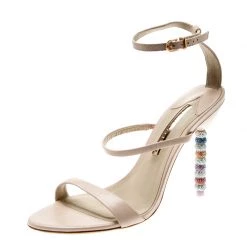 Sophia Webster Beige Leather Rosalind Crystal Heel Ankle Strap Open Toe Sandals Size 40 For Women