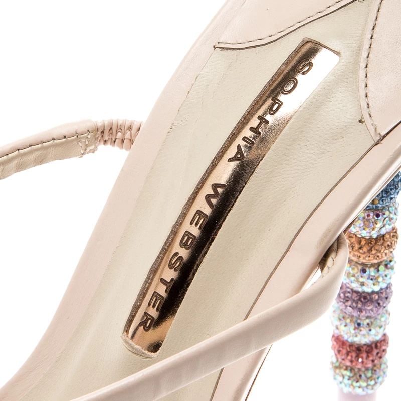 Sophia Webster Beige Leather Rosalind Crystal Heel Ankle Strap Open Toe Sandals Size 40 For Women - Image 7
