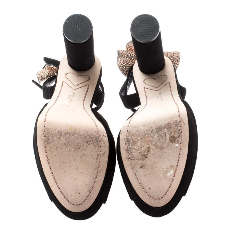 Sophia Webster Black Suede Raye Bow Ankle Strap Platform Sandals Size 38.5 For Women - Image 6