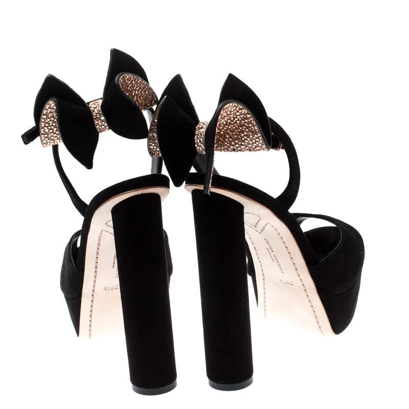 Sophia Webster Black Suede Raye Bow Ankle Strap Platform Sandals Size 38.5 For Women - Image 5
