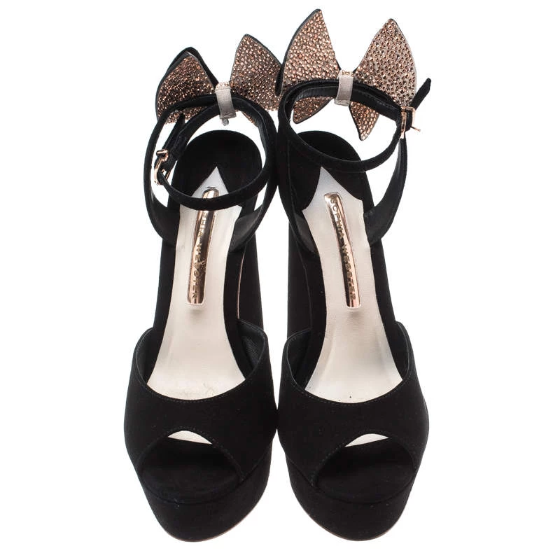 Sophia Webster Black Suede Raye Bow Ankle Strap Platform Sandals Size 38.5 For Women - Image 3