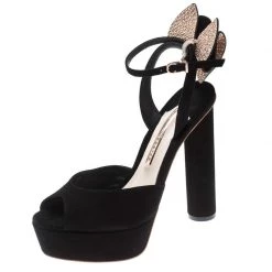 Sophia Webster Black Suede Raye Bow Ankle Strap Platform Sandals Size 38.5 For Women