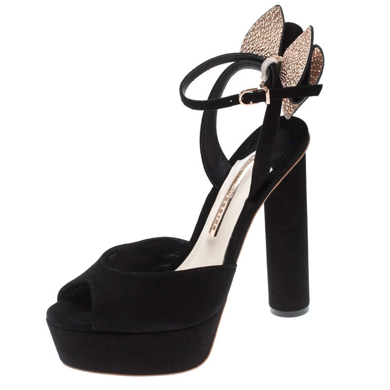 Sophia Webster Black Suede Raye Bow Ankle Strap Platform Sandals Size 38.5 For Women