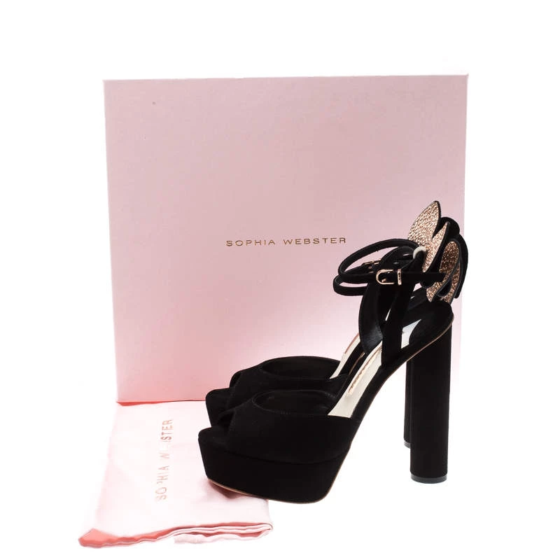 Sophia Webster Black Suede Raye Bow Ankle Strap Platform Sandals Size 38.5 For Women - Image 8