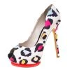 Sophia Webster Mutlicolor Leopard Print Fabric Peep Toe Platform Pumps Size 38.5 For Women