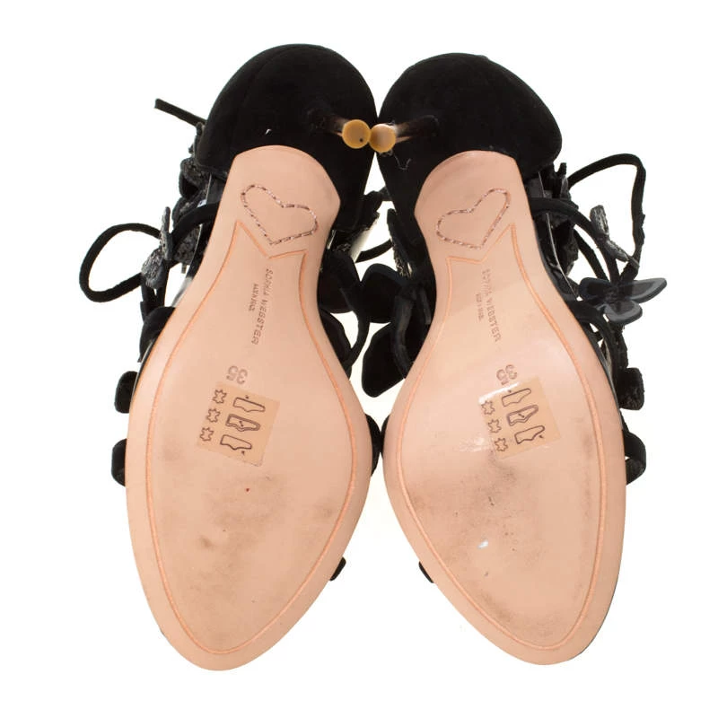 Sophia Webster Black Suede And Patent Leather Harmony Butterfly Ankle Cuff Sandals Size 35 For Women - Image 6