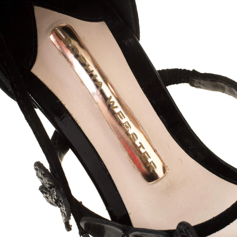Sophia Webster Black Suede And Patent Leather Harmony Butterfly Ankle Cuff Sandals Size 35 For Women - Image 7