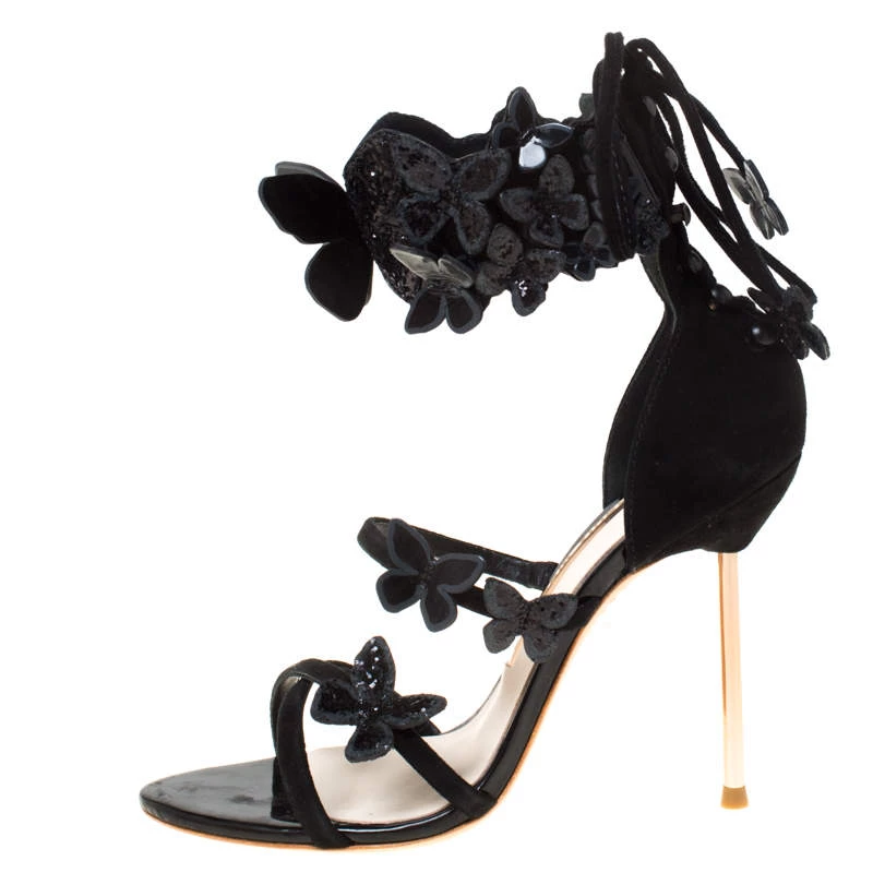 Sophia Webster Black Suede And Patent Leather Harmony Butterfly Ankle Cuff Sandals Size 35 For Women - Image 2