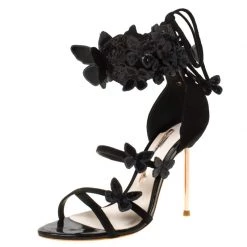 Sophia Webster Black Suede And Patent Leather Harmony Butterfly Ankle Cuff Sandals Size 35 For Women