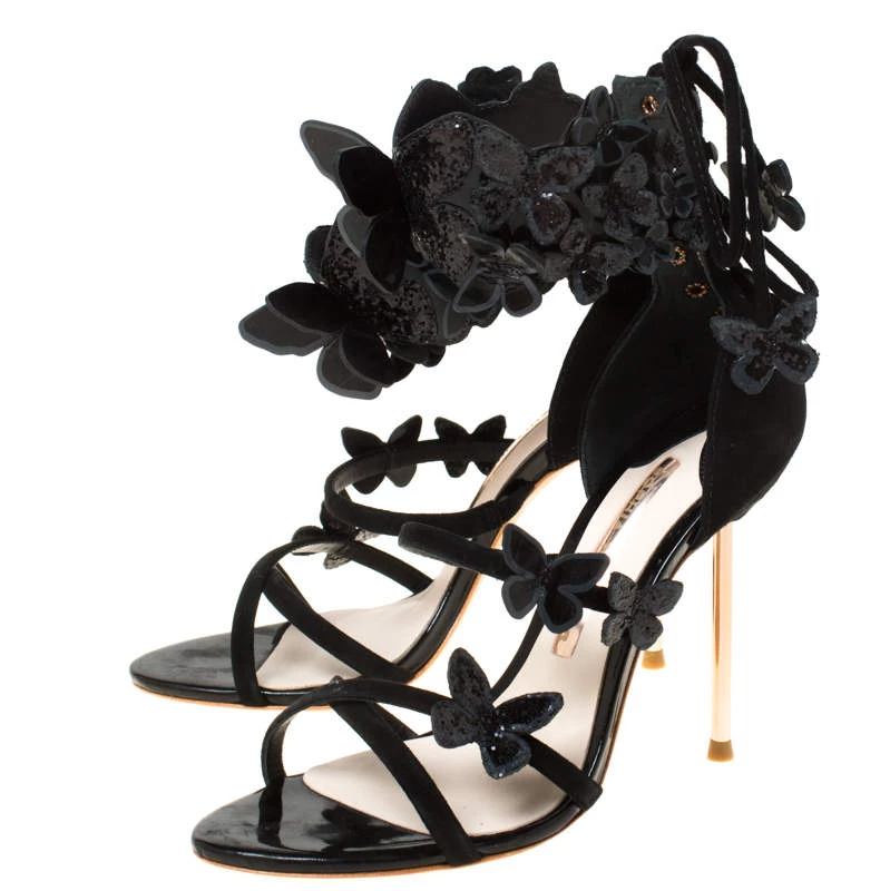 Sophia Webster Black Suede And Patent Leather Harmony Butterfly Ankle Cuff Sandals Size 35 For Women - Image 4