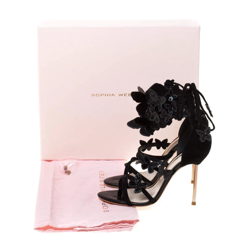 Sophia Webster Black Suede And Patent Leather Harmony Butterfly Ankle Cuff Sandals Size 35 For Women - Image 8
